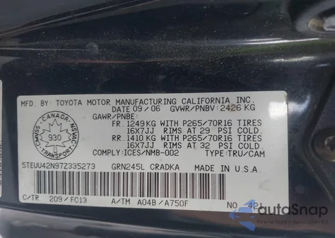 2007 Toyota Tacoma Base V6 from USA, damaged, VIN 5TEUU42N97Z335273